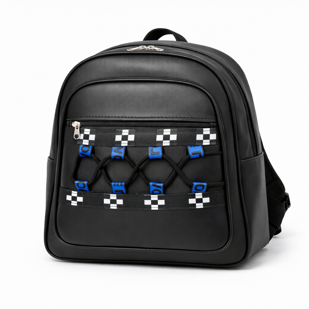 Black Quilted Front Panel Backpack